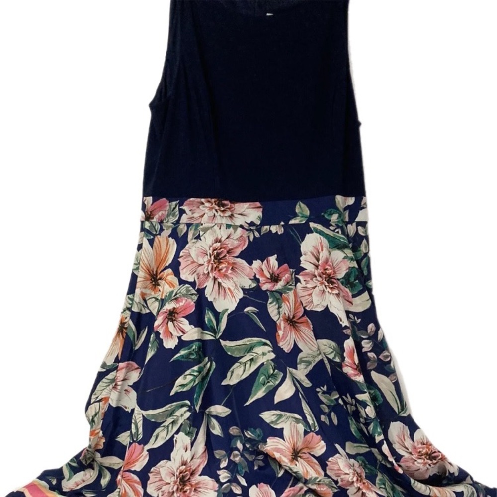 ELLE for Kohls Floral Navy/Multi Style Long Dress Size Large New With Tags